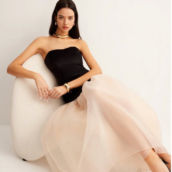 Velvet Panel Semi Sheer Mesh Tube Dress - Picture 6 of 7